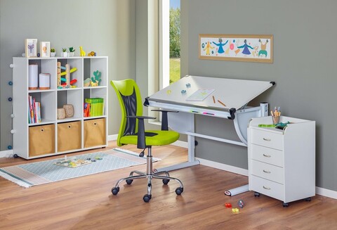 Scaun de birou pentru copii Donny, Inter Link, 55x54.5x85-95 cm, rotativ, metal/poliuretan, verde/negru