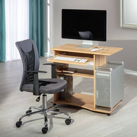 Scaun de birou pentru copii Donny, Inter Link, 55x54.58x85-95 cm, rotativ, metal/poliuretan, gri/negru