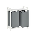 Cos de rufe cu doua compartimente, Vasagle, 73x33x72 cm, 2 x 46 L, MDF/tesatura Oxford, alb/gri deschis