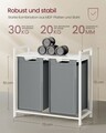 Cos de rufe cu doua compartimente, Vasagle, 73x33x72 cm, 2 x 46 L, MDF/tesatura Oxford, alb/gri deschis