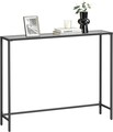 Consola cu blat din sticla securizata, Vasagle, 100x20x80 cm, otel, negru/gri ardezie