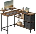 Birou de colt  L-Shaped, Vasagle, design reversibil, 105x115x89.5 cm, PAL/otel, maro rustic