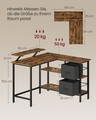 Birou de colt  L-Shaped, Vasagle, design reversibil, 105x115x89.5 cm, PAL/otel, maro rustic
