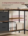 Birou de colt  L-Shaped, Vasagle, design reversibil, 105x115x89.5 cm, PAL/otel, maro rustic