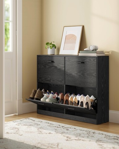 Pantofar cu 4 usi, Vasagle, 16-28 perechi pantofi, 105.5x24x82.7 cm, PAL, negru ebony