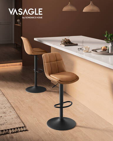 Set 2 scaune de bar, Vasagle, rotativ, 44x48x90-112 cm, piele ecologica/otel cromat, caramel