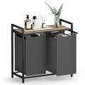 Cos de rufe cu doua compartimente, Vasagle, 73x33x72 cm, 2 x 46 L, MDF/tesatura Oxford, maro/gri