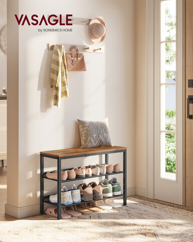 Pantofar cu 3 rafturi Industrial, 75x28x53 cm, PAL/otel, maro rustic