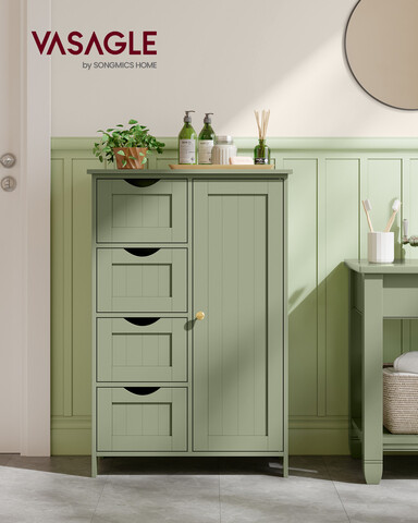Dulap compact de baie cu 4 sertare, Vasagle, 55x30x82 cm, MDF/PAL, verde