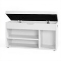 Bancheta cu spatiu de depozitare si pantofar, Vasagle, 80x30x44 cm, PAL/poliuretan, alb
