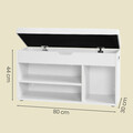 Bancheta cu spatiu de depozitare si pantofar, Vasagle, 80x30x44 cm, PAL/poliuretan, alb