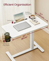 Masuta cu roti si inaltime reglabila pentru canapea, Vasagle, 80x45x65-102 cm, PAL/otel, alb cloud