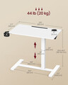 Masuta cu roti si inaltime reglabila pentru canapea, Vasagle, 80x45x65-102 cm, PAL/otel, alb cloud