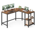 Birou de colt L-Shaped, Vasagle, design reversibil, 130x120x74.7 cm, PAL/otel, maro rustic