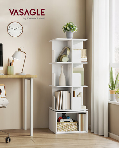 Biblioteca rotativa Custos, Vasagle, 40x40x124.5 cm, PAL/MDF, alb cloud