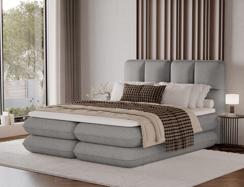 Pat tapitat cu lada depozitare, 180x200 cm, ELTAP, Tonila, lemn/poliester, gri