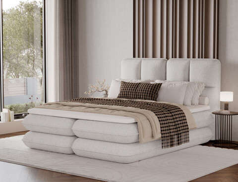 Pat tapitat cu lada depozitare, 180x200 cm, ELTAP, Tonila, lemn/poliester, alb