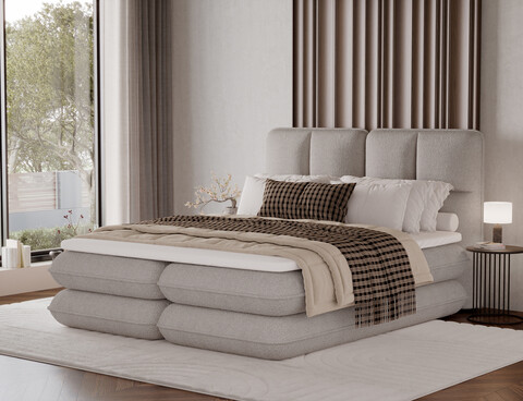 Pat tapitat cu lada depozitare, 180x200 cm, ELTAP, Tonila, lemn/poliester, bej