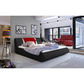 Pat tapitat cu somiera si lada depozitare, 140x200 cm, ELTAP, Flavio, lemn/poliester, negru/rosu