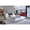 Pat tapitat cu somiera si lada depozitare, 160x200 cm, ELTAP, Flavio, lemn/poliester, alb/negru