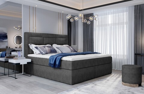 Pat tapitat cu lada depozitare, 140x200 cm, ELTAP, VIV-05-1.4, Vivre, lemn/poliester, gri inchis