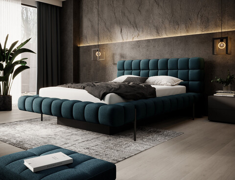 Pat tapitat cu somiera rabatabila si lada depozitare, 140x200 cm, ELTAP, Magentta, metal/poliester, albastru inchis