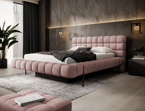 Pat tapitat cu somiera rabatabila si lada depozitare, 140x200 cm, ELTAP, Magentta, metal/poliester, roz