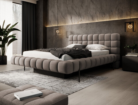 Pat tapitat cu somiera rabatabila si lada depozitare, 160x200 cm, ELTAP, Magentta, metal/poliester, maro inchis