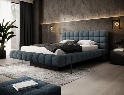 Pat tapitat cu somiera rabatabila si lada depozitare, 180x200 cm, ELTAP, Magentta, metal/poliester, albastru