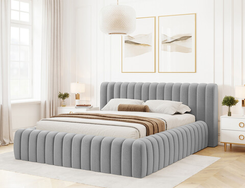 Pat tapitat cu somiera rabatabila si lada depozitare, 180x200 cm, ELTAP, 85MO-1.8, Carilla, metal/poliester, gri deschis