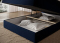 Pat continental tapitat cu lada depozitare, 120x200 cm, ELTAP, Kasped, lemn/poliester, albastru inchis