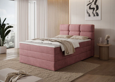 Pat continental tapitat cu lada depozitare, 140x200 cm, ELTAP, Kasped, lemn/poliester, roz