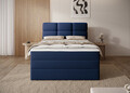 Pat continental tapitat cu lada depozitare, 140x200 cm, ELTAP, Kasped, lemn/poliester, albastru inchis