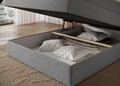 Pat continental tapitat cu lada depozitare, 140x200 cm, ELTAP, Kasped, lemn/poliester, gri deschis