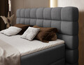 Pat continental tapitat cu lada depozitare, 140x200 cm, ELTAP, Camma, lemn/poliester, gri inchis
