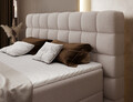 Pat continental tapitat cu lada depozitare, 180x200 cm, ELTAP, Camma, lemn/poliester, bej deschis