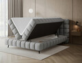 Pat continental tapitat cu lada depozitare, 140x200 cm, ELTAP, Sabeno, lemn/poliester, gri