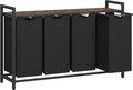 Cos de rufe cu 4 compartimente si raft depozitare, Vasagle, 116x33x72 cm, 4x40L, MDF/otel, maro/negru
