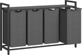 Cos de rufe cu 4 compartimente si raft depozitare, Vasagle, 116x33x72 cm, 4x40L, MDF/otel, negru/gri