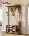 Cuier cu bancheta si pantofar, Vasagle, 100x32x180 cm, PAL/otel, maro rustic