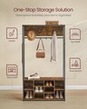 Cuier cu bancheta si pantofar, Vasagle, 100x32x180 cm, PAL/otel, maro rustic