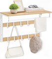 Cuier de perete cu 10 agatatori, Vasagle, 65x30x42 cm, PAL/otel, alb/natural