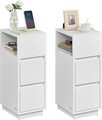 Set 2 noptiere, Vasagle, 30x25x65 cm, compartiment flexibil stanga-dreapta, PAL/MDF, alb cloud