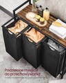 Cos de rufe cu 3 compartimente si raft depozitare, Vasagle, 92.5x33x72 cm, 3x38L, MDF/otel, maro/negru