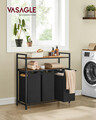Cos de rufe cu 3 compartimente si 2 rafturi, Vasagle, 92.5x33x92 cm, 3x40 L, MDF/otel/tesatura Oxford, maro rustic/negru