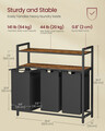 Cos de rufe cu 3 compartimente si 2 rafturi, Vasagle, 92.5x33x92 cm, 3x40 L, MDF/otel/tesatura Oxford, maro rustic/negru