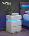 Set 2 noptiere cu iluminare LED, Vasagle, 40x35x55 cm, MDF/PAL, alb