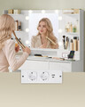 Masa de toaleta cu oglinda LED, priza si port USB, Kailyn, Vasagle, 107x40x144 cm, PAL/MDF, alb cloud