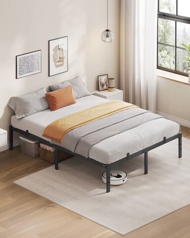 Cadru de pat dublu, Vasagle, 140x190 cm, otel, negru ink