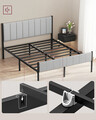 Pat dublu cu tablie tapitata, Vasagle, 160x200 cm, max 500 kg, otel/poliester, gri